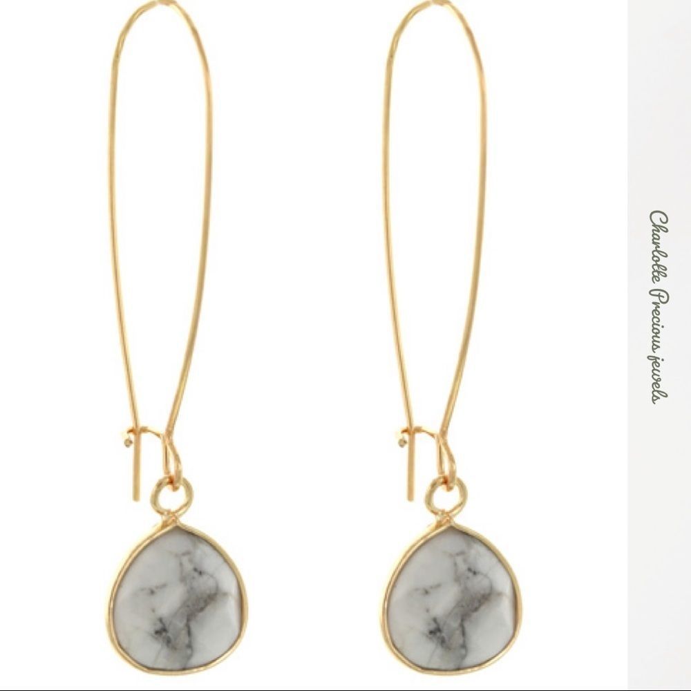 Stone drop French hook earrings